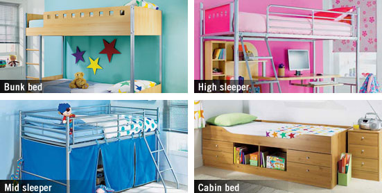 Cabin beds - tend to be smaller and mainly have storage underneath. Bunk 