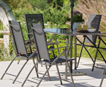 Garden table and chair sets.