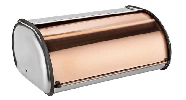Addis Roll Top Bread Bin in Black and Copper.