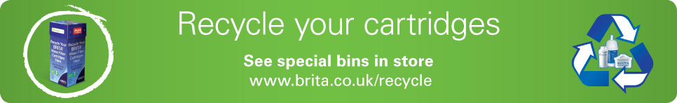 Recycle your old used Brita water filter cartridges at the special bins provided in Argos stores. Argos, your online shop for Brita water cartridges and water cartridge recycling. Recycle your old used Brita water filter cartridges at the special bins provided in Argos stores. Argos, your online shop for Brita water cartridges and water cartridge recycling.