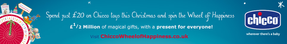 Win Chicco prozes on the Chicco Wheel of Happiness when you send over £20 on Chicco toys this Christmas Win Chicco prozes on the Chicco Wheel of Happiness when you send over £20 on Chicco toys this Christmas