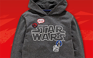 Image of a black hoodie with a Star Wars logo on it.