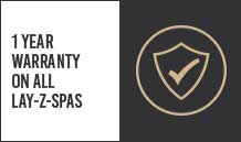1 Year warranty on all Lay-Z-Spas. Icon of a shield with a tick mark on the right hand side.