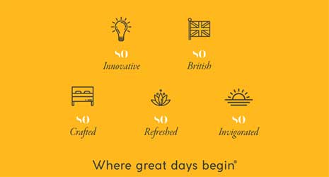 Image of Sleep Origins features, so Innovative, so British, so crafted, so refreshed, so invigorated. Where great days begin.