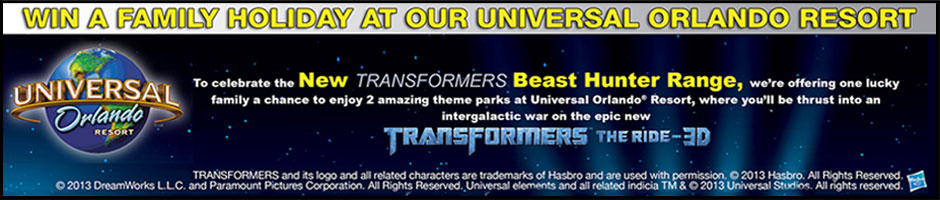 Enter the Argos Transformers competition for your chance to win a family holiday at the Universal Orlando Resort in Florida where you'll get to experience the new Transformers ride