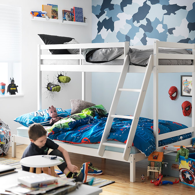 Shared Bedroom Ideas For Kids Argos Blue Bedroom With White Argos Bunk Beds And Camouflage Painted Wall