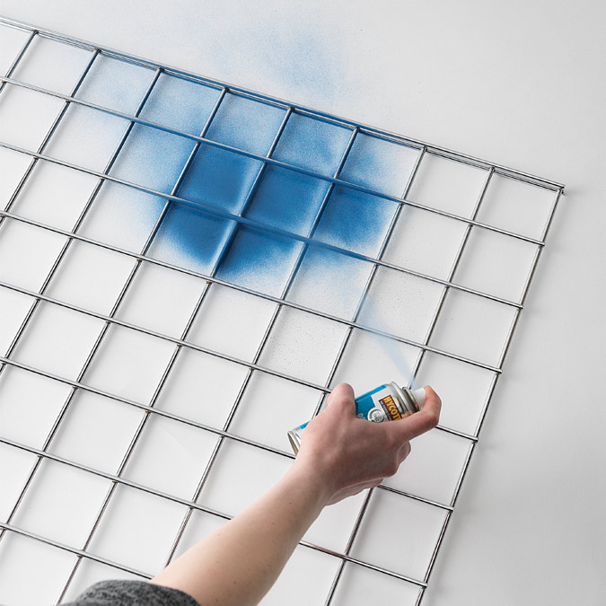 Plain wire rack storage spray painted blue.