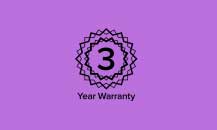 Image of a 3 year warranty logo on a purple background.